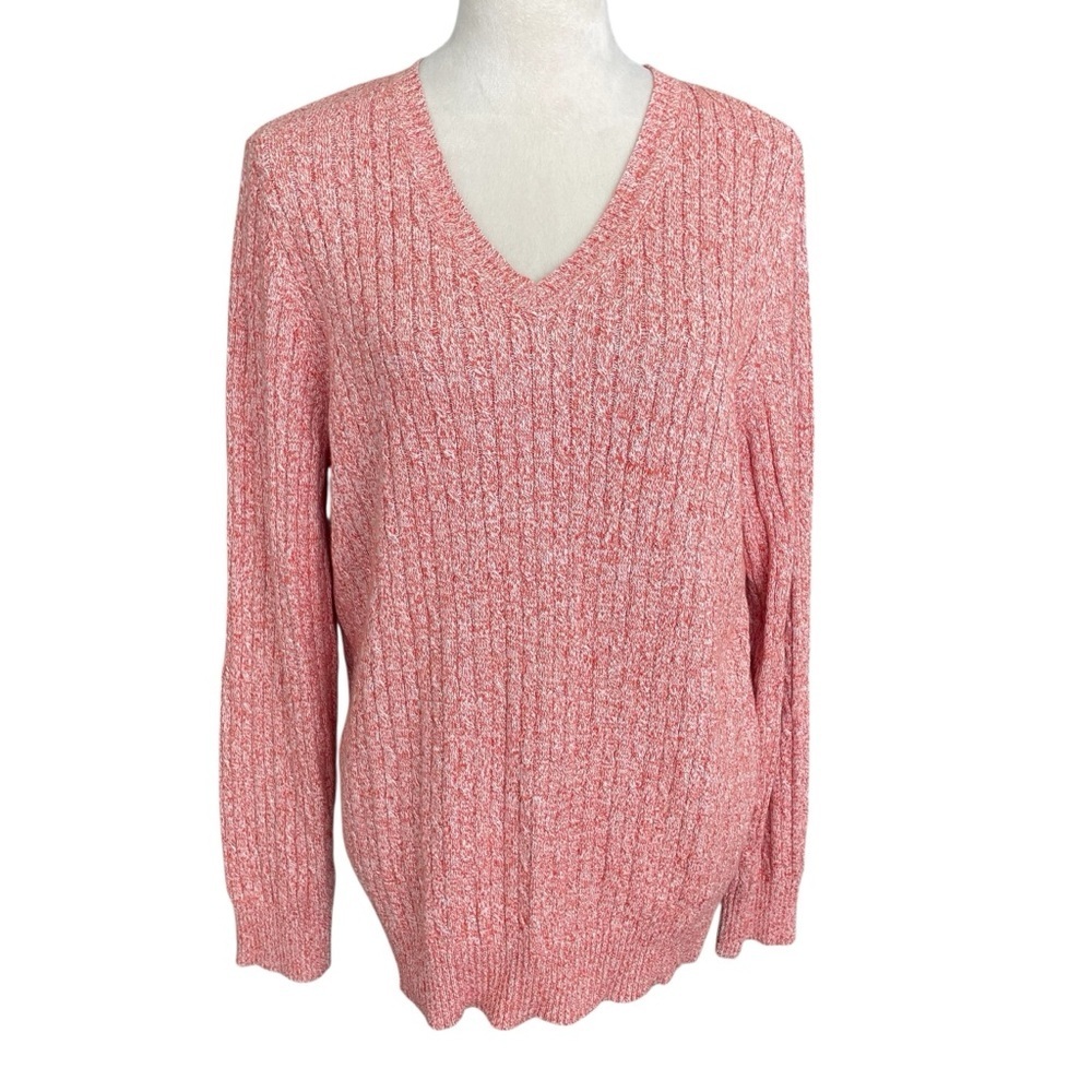 Kim Rogers Chunky V-Neck Sweater Women Sz XL Cable Knit Ribbed Cozy Transitional